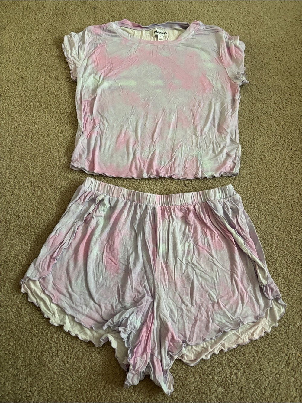 Abound Soft Tie-Dye Pink Women's Pajama Set - Short Sleeve Top & Shorts size S